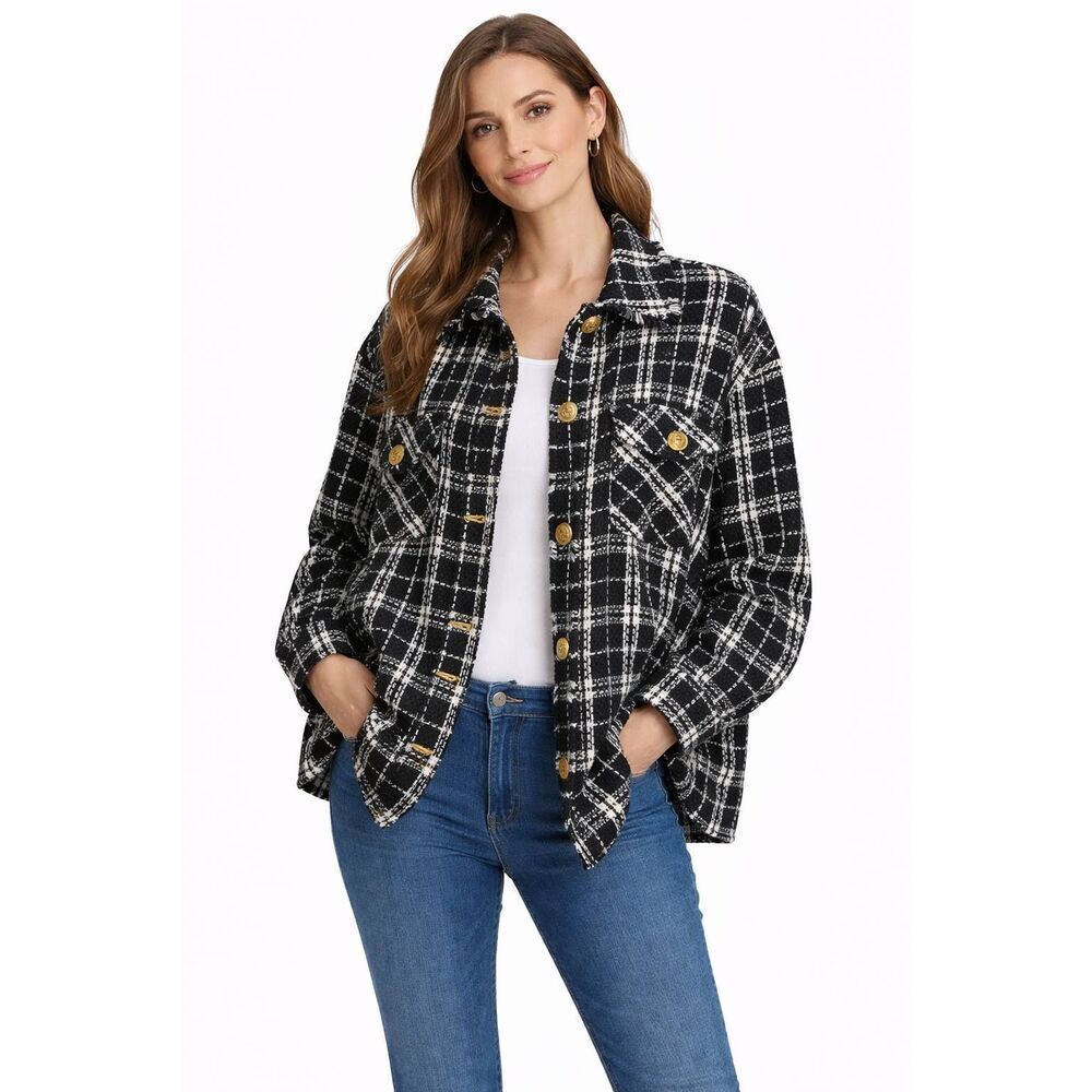 Urban Daizy Black and White Plaid Button Close Shacket Size Medium